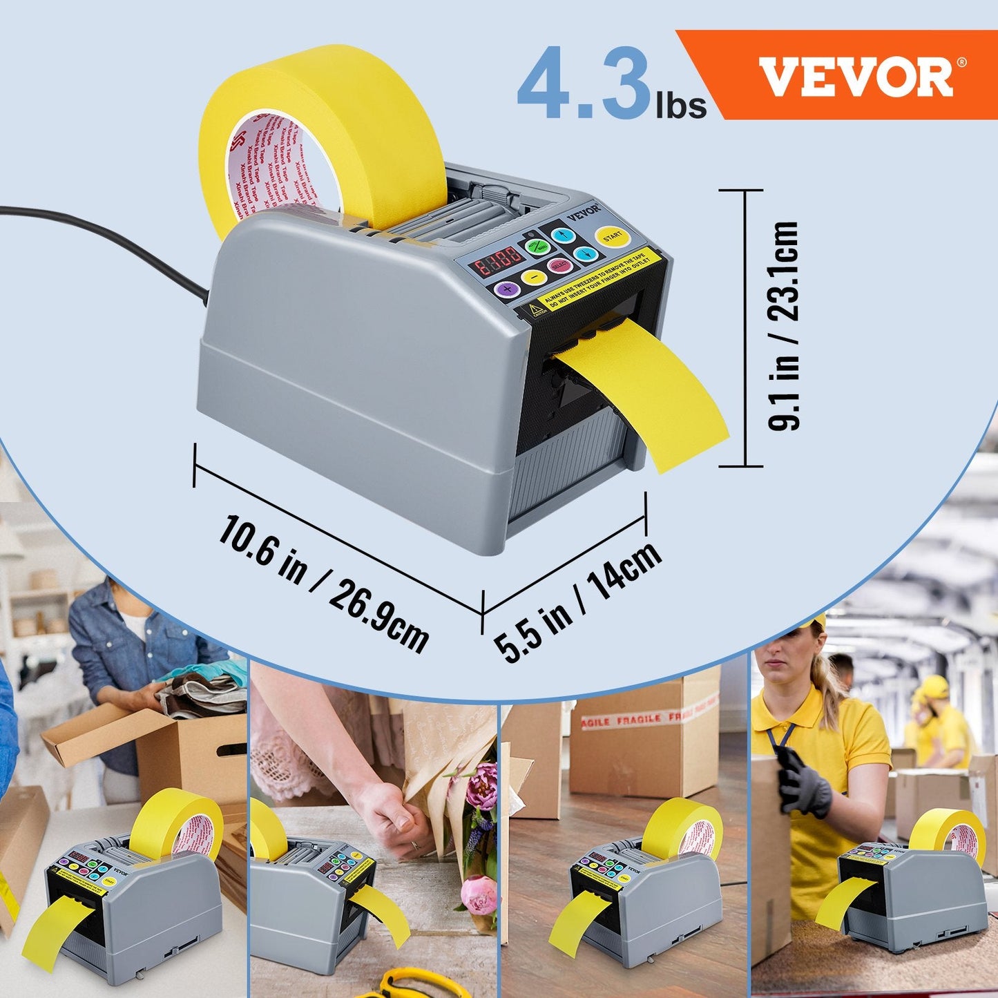Electric Tape Dispenser & Cutter, 25W, Cuts 6-60mm Width, 5-999mm Length