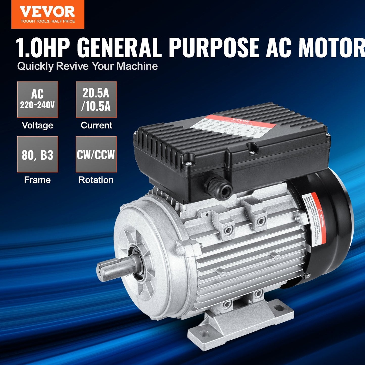 0.75kW Single Phase Electric Motor, 1400 RPM, Dual Rotation, 220-240V, B3 Frame