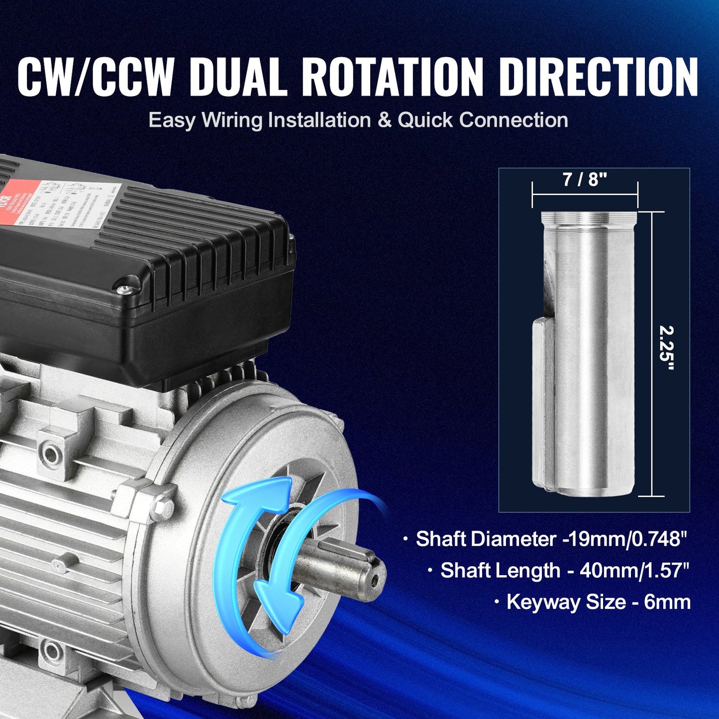 VEVOR 0.75KW Electric Motor 1400 rpm, AC 220~240V 5.45A, 80, B3 Frame, Air Compressor