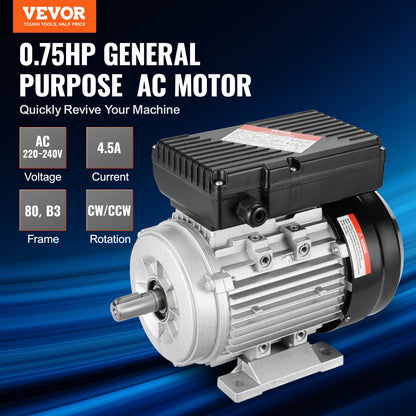 VEVOR 0.55KW Electric Motor 1400 rpm, AC 220~240V 4.5A, 80, B3 Frame, Air Compressor