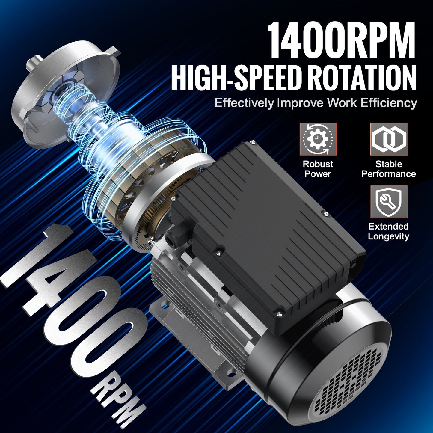 VEVOR 0.55KW Electric Motor 1400 rpm, AC 220~240V 4.5A, 80, B34 Frame, Air Compressor
