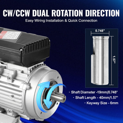 VEVOR 0.55KW Electric Motor 1400 rpm, AC 220~240V 4.5A, 80, B34 Frame, Air Compressor