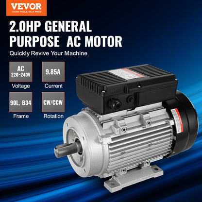 VEVOR 1.5KW Electric Motor 1400 rpm, AC 220~240V 9.85A, 90L, B34 Frame, Air Compressor