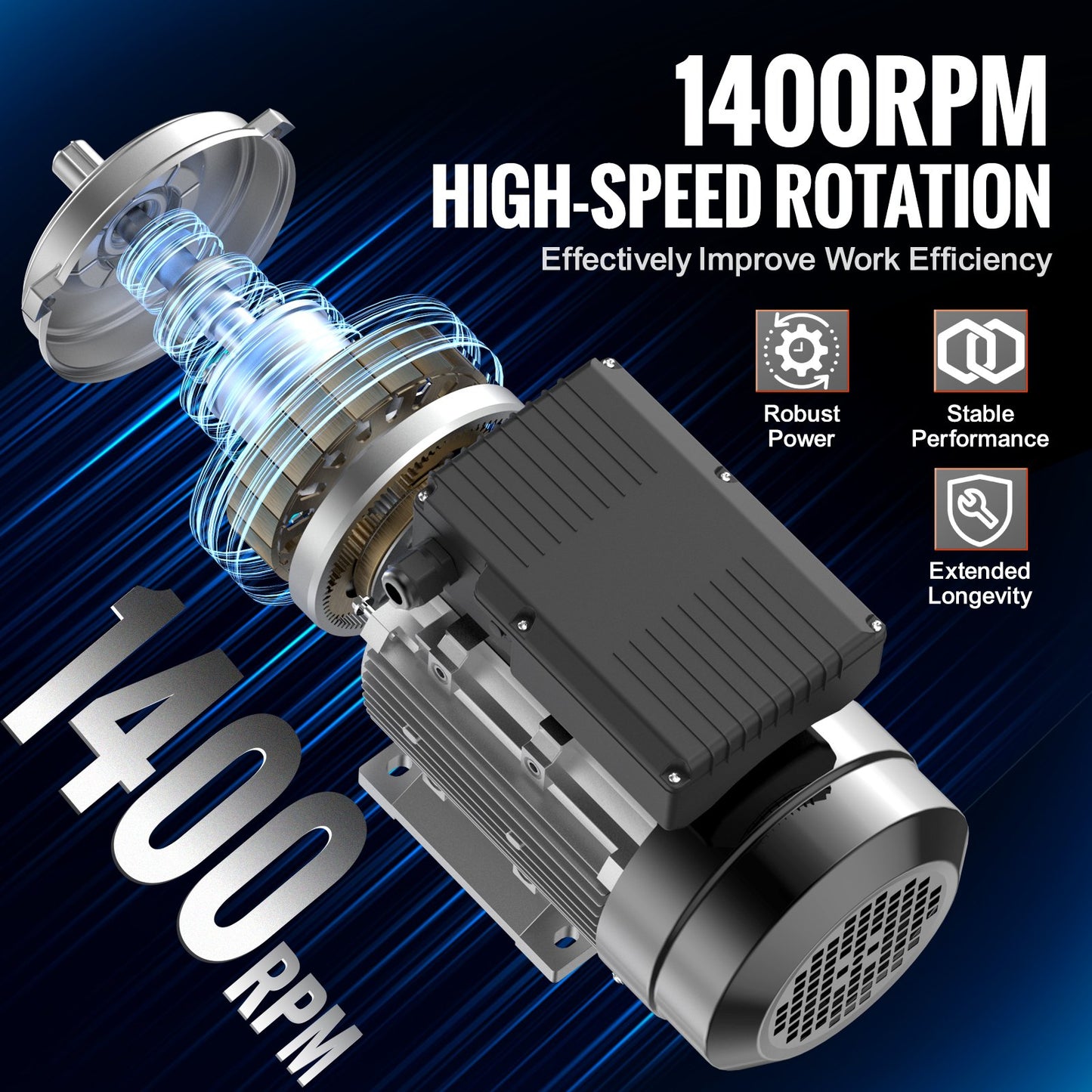 VEVOR 1.5KW Electric Motor 1400 rpm, AC 220~240V 9.85A, 90L, B3 Frame, Air Compressor