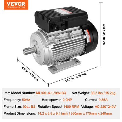 1.5KW AC Motor, 1400 RPM, 220-240V, B3 Frame for Air Compressors