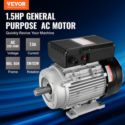 VEVOR 1.1KW Electric Motor 1400 rpm, AC 220~240V 7.5A, 90S, B34 Frame, Air Compressor
