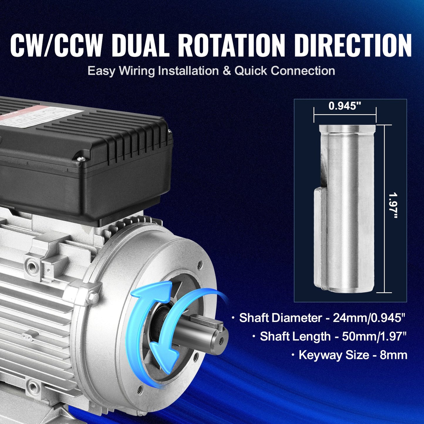 VEVOR 1.1KW Electric Motor 1400 rpm, AC 220~240V 7.5A, 90S, B34 Frame, Air Compressor