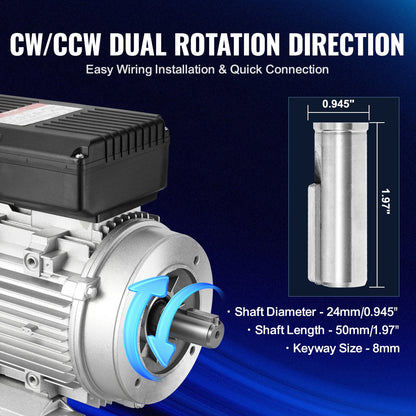 VEVOR 1.1KW Electric Motor 1400 rpm, AC 220~240V 7.5A, 90S, B34 Frame, Air Compressor