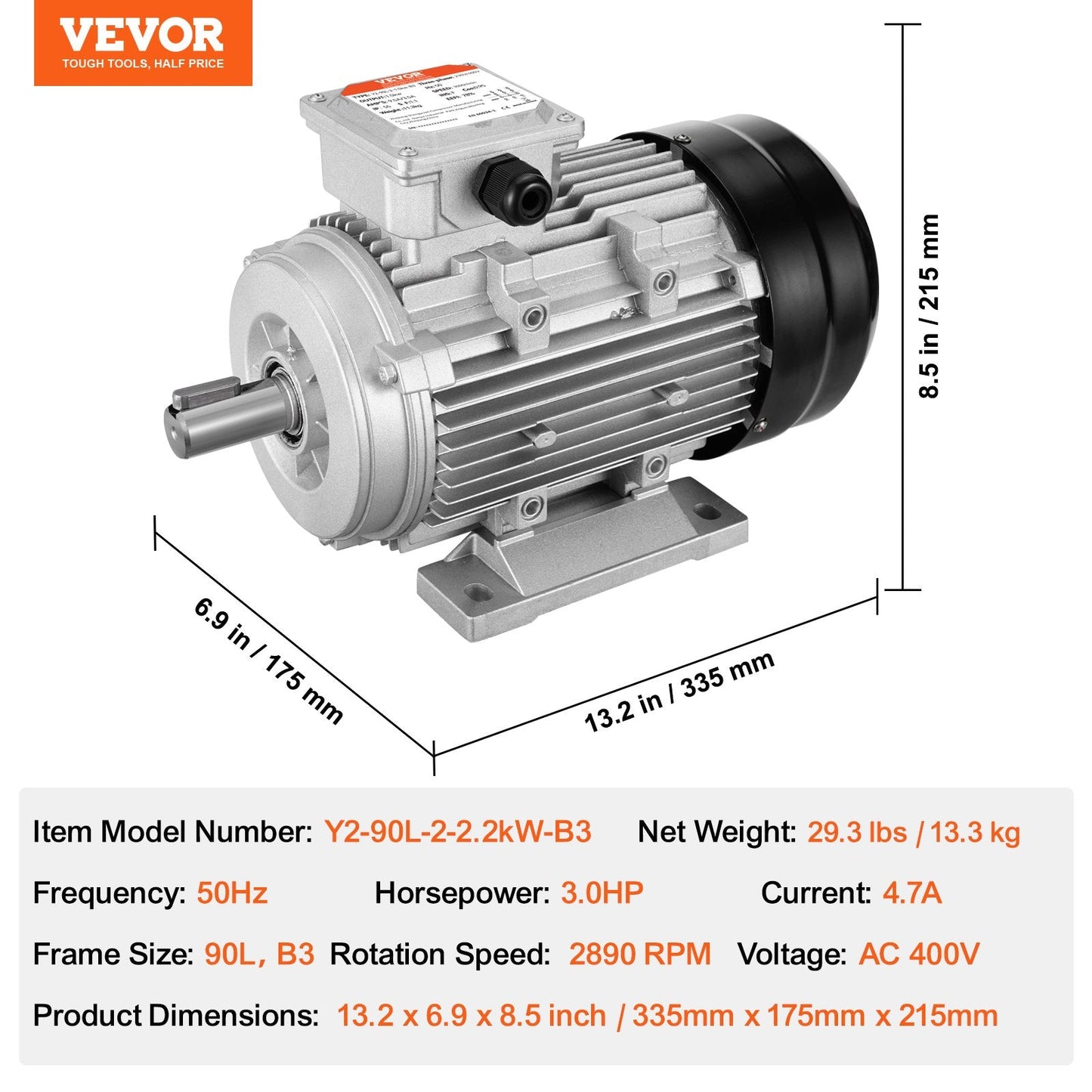 2.2KW 3-Phase Electric Motor, 2890 RPM, 400V, B3 Frame for Compressors