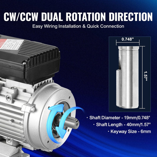 0.75KW AC Motor 2900 RPM, 220-240V, B34 Frame, Dual Rotation for Equipment