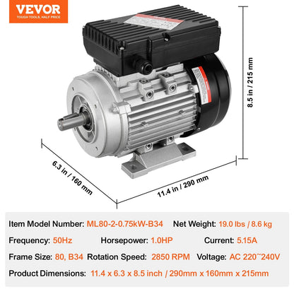 0.75KW AC Motor 2900 RPM, 220-240V, B34 Frame, Dual Rotation for Equipment