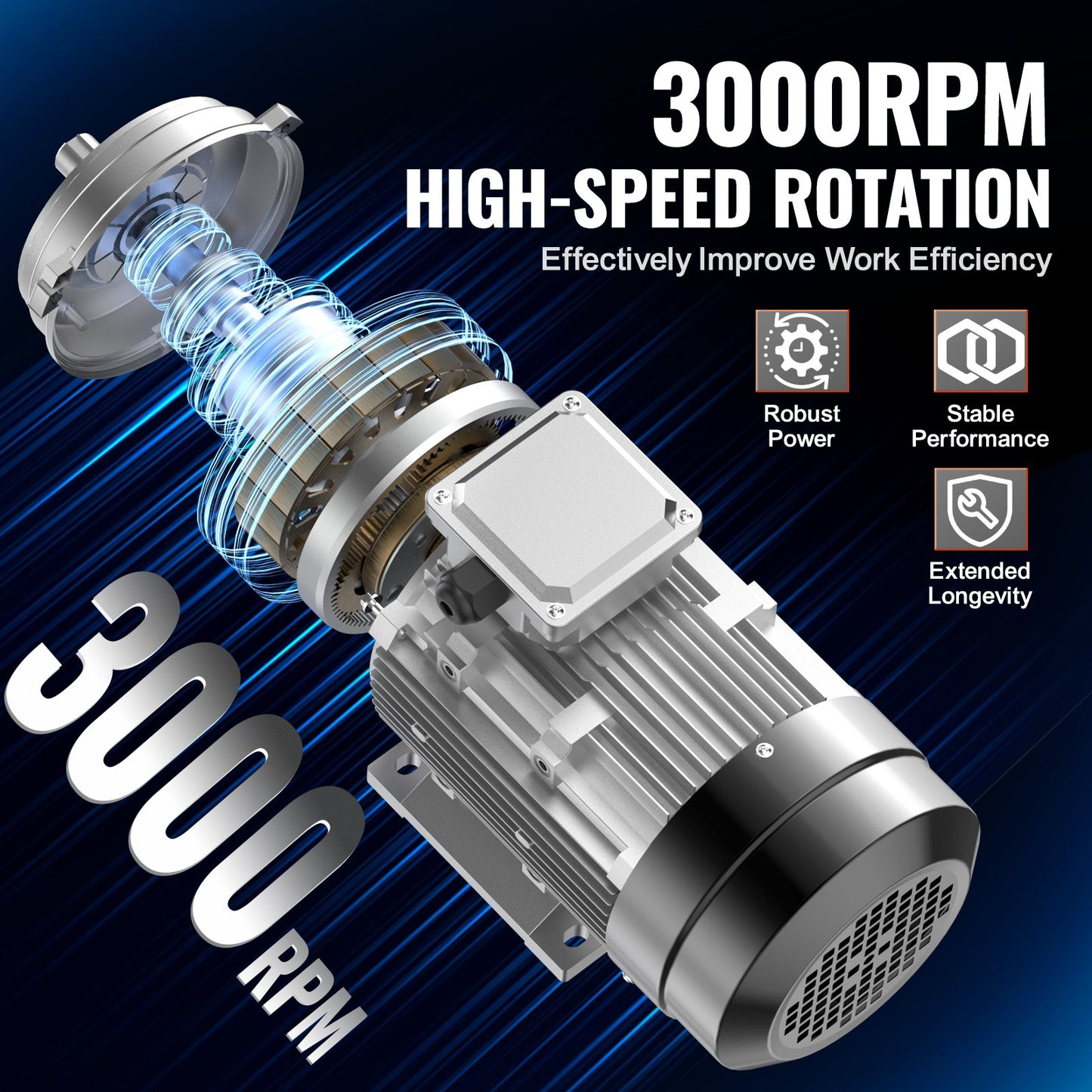 VEVOR 1.5KW Electric Motor 3000 rpm, AC 230V/400V 9.5A/3.5A, 90L, B3 Frame, Air