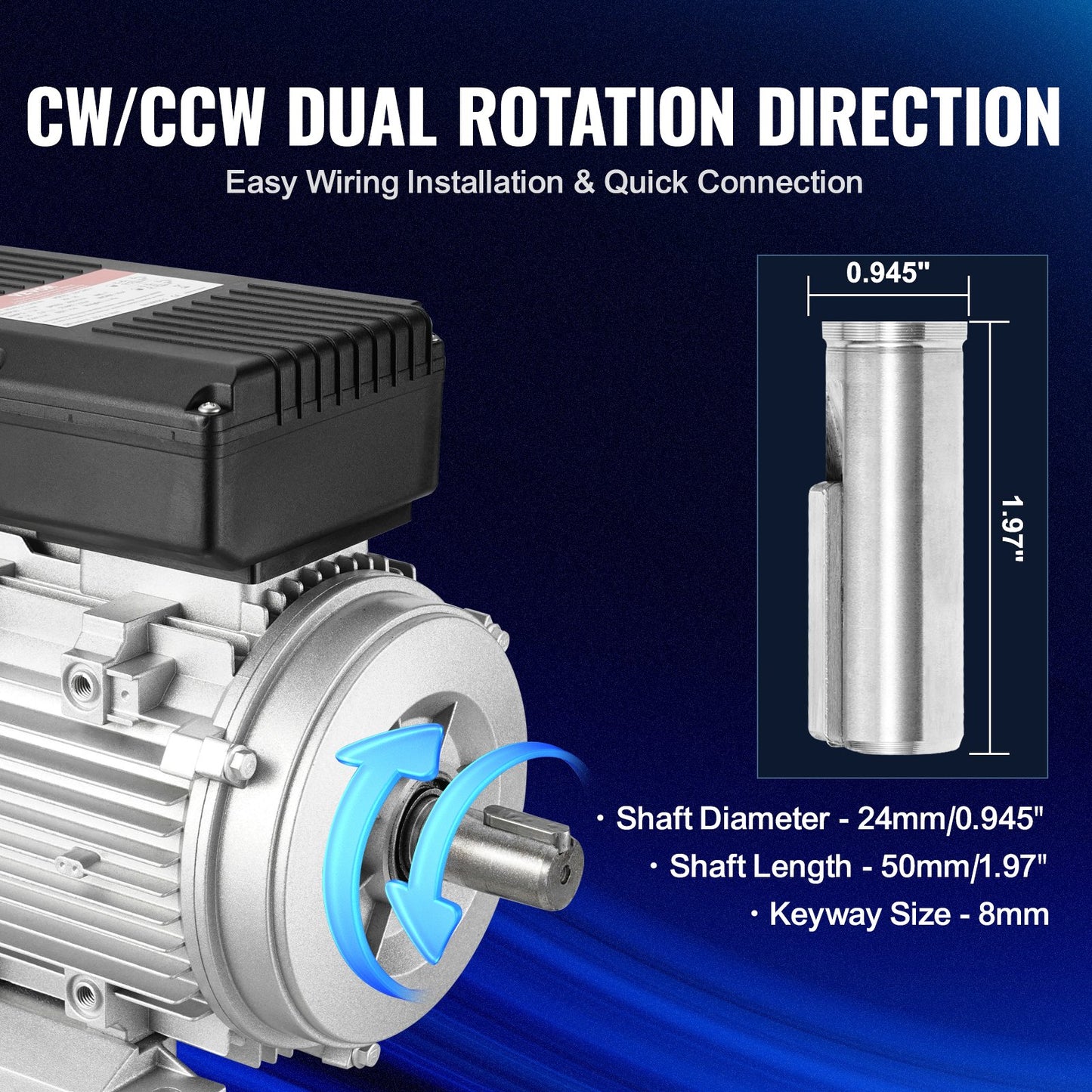 VEVOR 1.1KW Electric Motor 2800 rpm, AC 220~240V 7.1A, 90S, B3 Frame, Air Compressor
