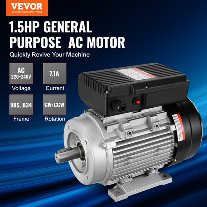 VEVOR 1.1KW Electric Motor 2800 rpm, AC 220~240V 7.1A, 90S, B34 Frame, Air Compressor