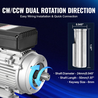 VEVOR 1.1KW Electric Motor 2800 rpm, AC 220~240V 7.1A, 90S, B34 Frame, Air Compressor