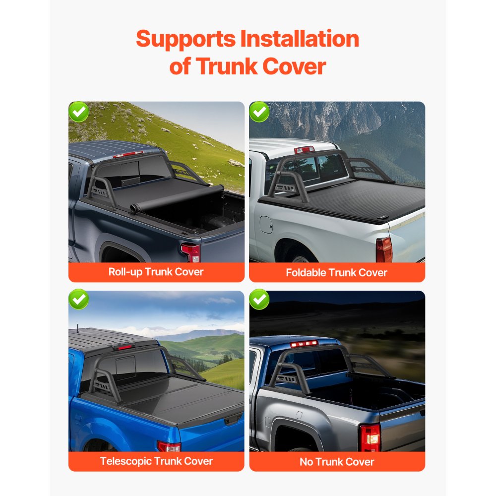 VEVOR Truck Bed Roll Bar Universal Chase Rack for Full-Size Pickup Carbon Steel