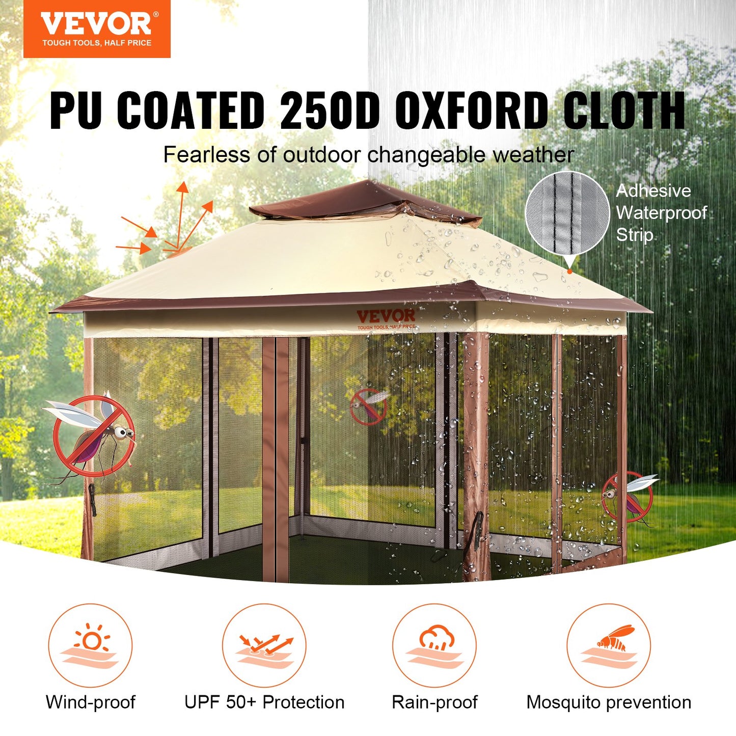 VEVOR Patio Gazebo, Pop up Gazebo for 8-10 Person, with Mosquito Netting, Metal