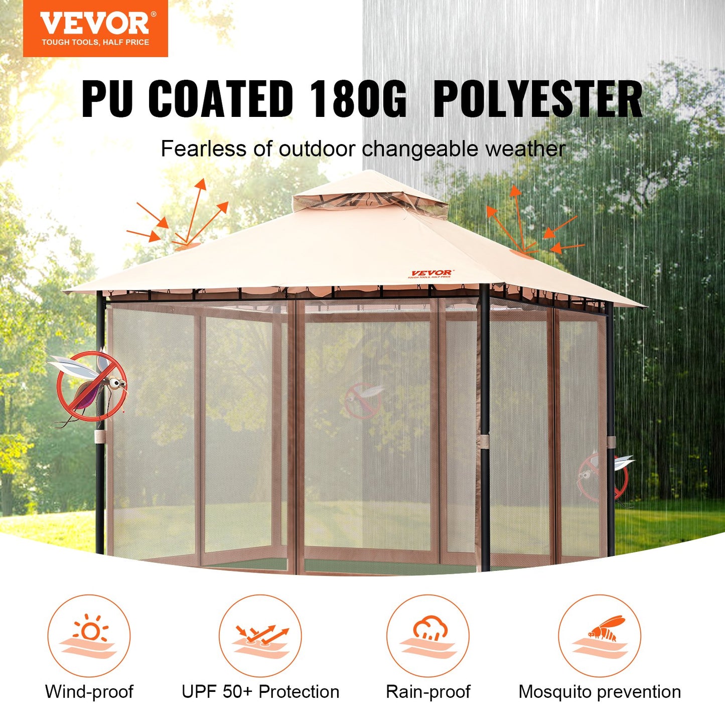 VEVOR Patio Gazebo for 6-8 Person, 3.05 x 3.05 m Backyard Gazebo, with Mosquito