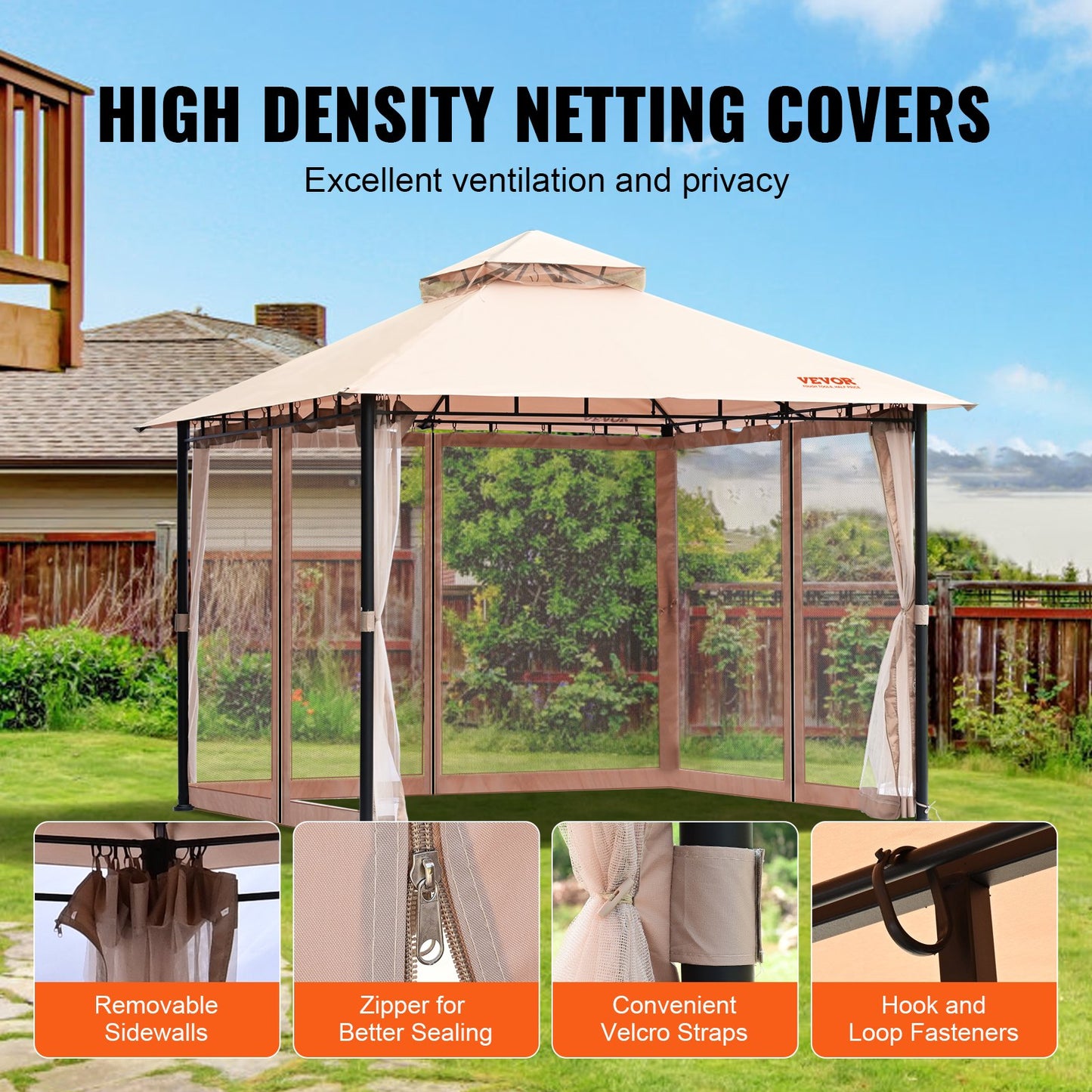 VEVOR Patio Gazebo for 6-8 Person, 3.05 x 3.05 m Backyard Gazebo, with Mosquito