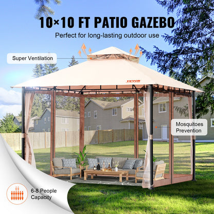 VEVOR Patio Gazebo for 6-8 Person, 3.05 x 3.05 m Backyard Gazebo, with Mosquito