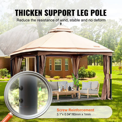 Outdoor Gazebo 3.05 x 3.96 m with Mosquito Netting, Metal Frame & PU Canopy