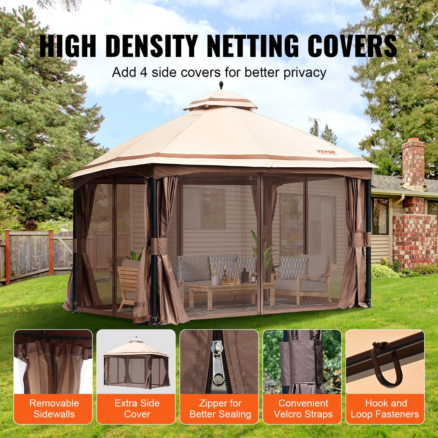 VEVOR Patio Gazebo for 10-12 Person, 3.05 x 3.96 m Backyard Gazebo, with Mosquito