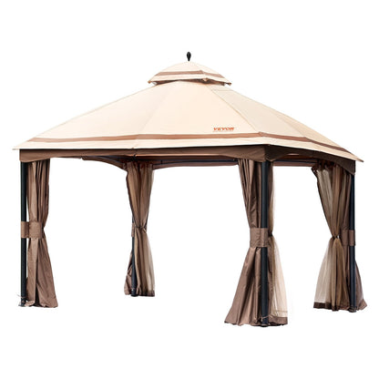 Outdoor Gazebo 3.05 x 3.96 m with Mosquito Netting, Metal Frame & PU Canopy