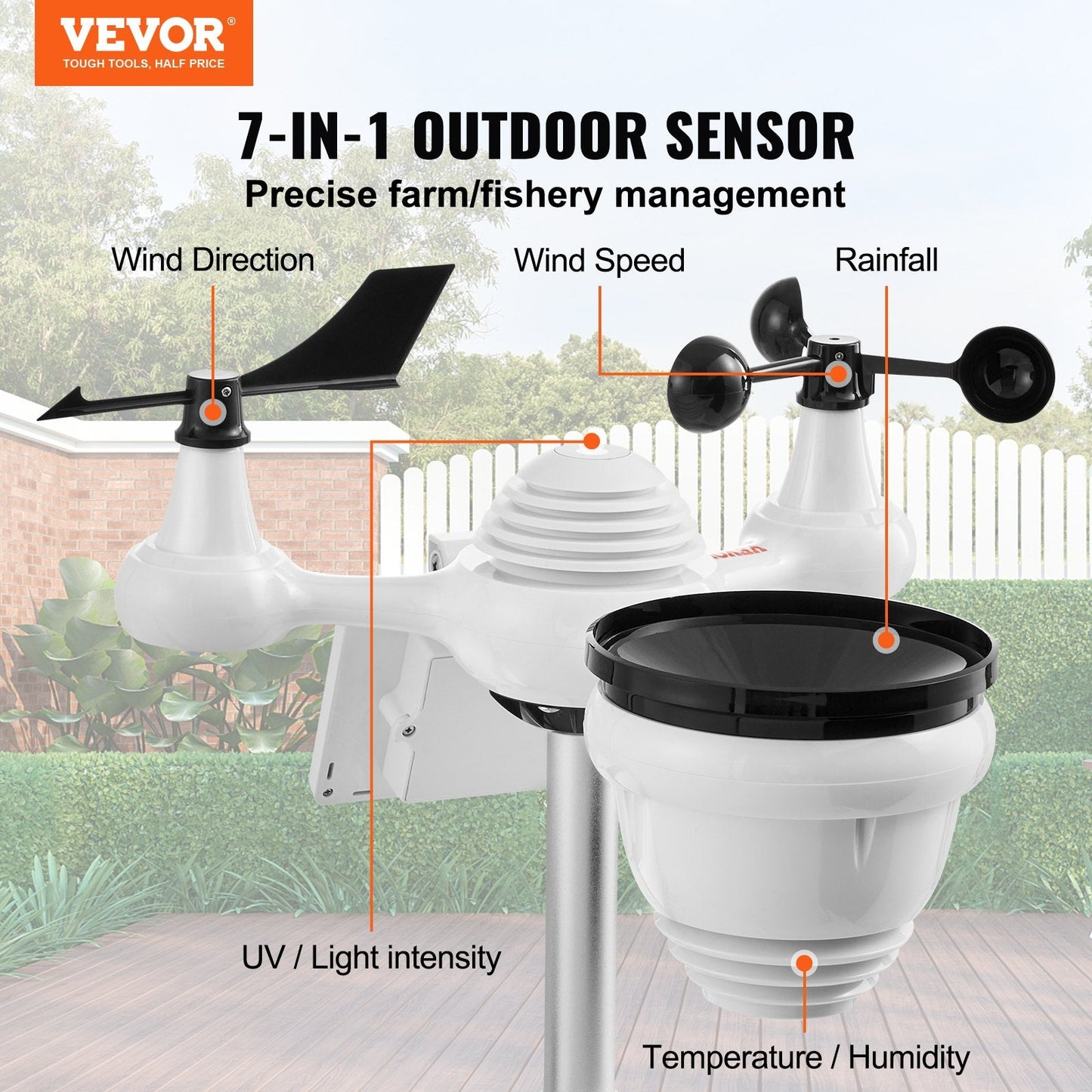 7-in-1 Wi-Fi Weather Station with 178mm Display & Wireless Outdoor Sensor