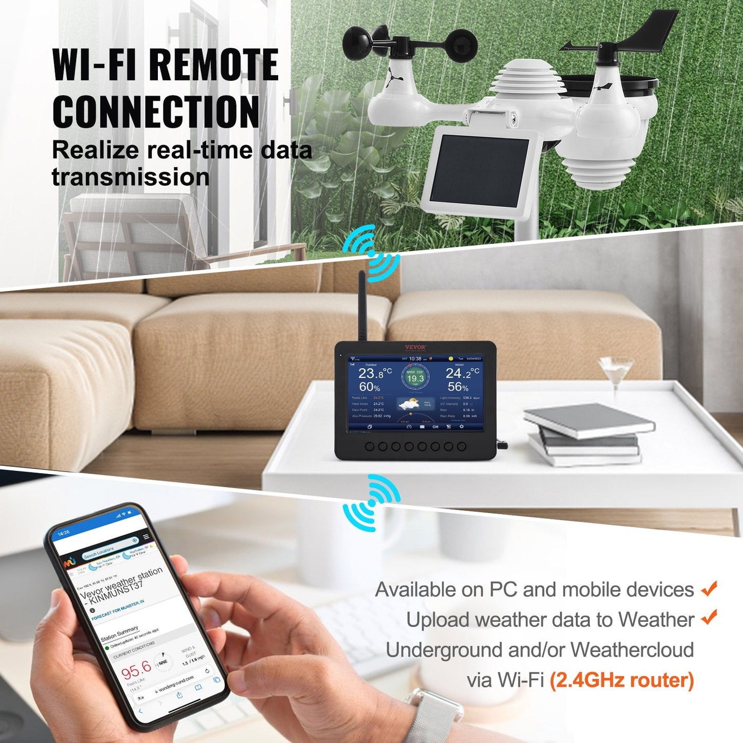 7-in-1 Wi-Fi Weather Station with 178mm Display & Wireless Outdoor Sensor