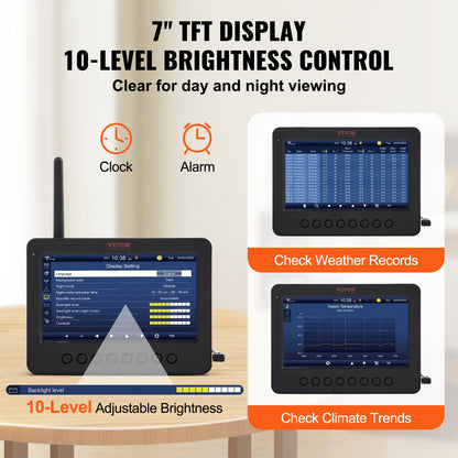 VEVOR 7-in-1 Wi-Fi Weather Station 177.8 mm TFT Display Wireless Outdoor Sensor