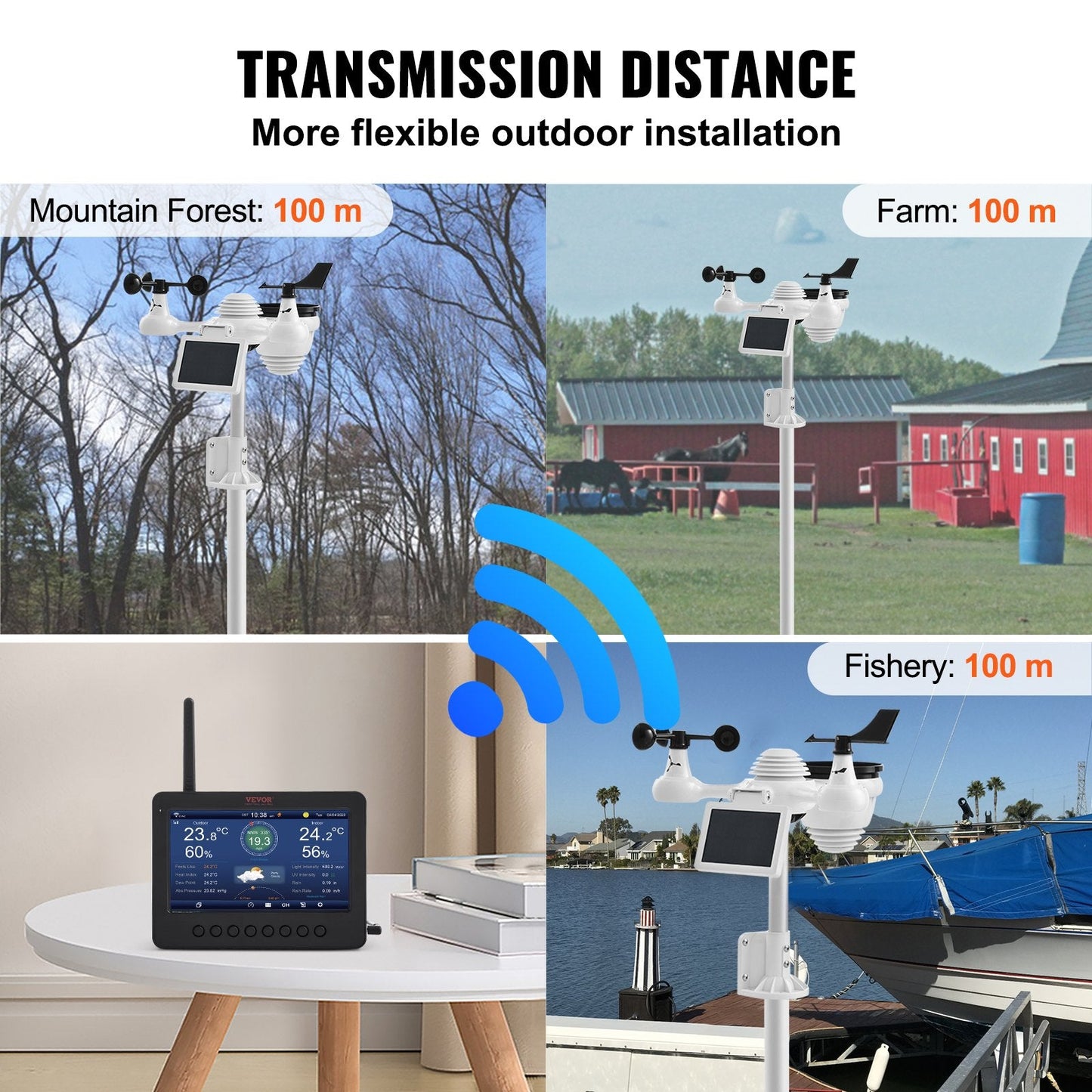 7-in-1 Wi-Fi Weather Station with 178mm Display & Wireless Outdoor Sensor