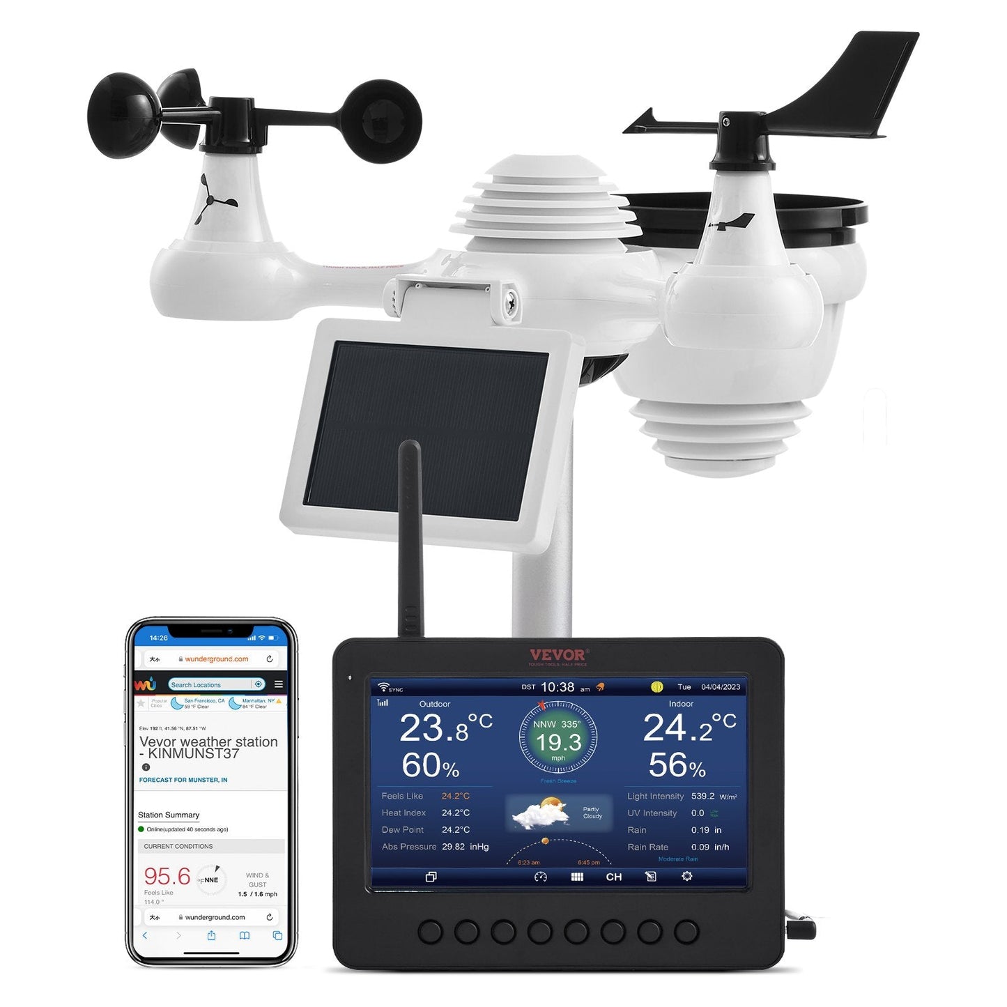 7-in-1 Wi-Fi Weather Station with 178mm Display & Wireless Outdoor Sensor