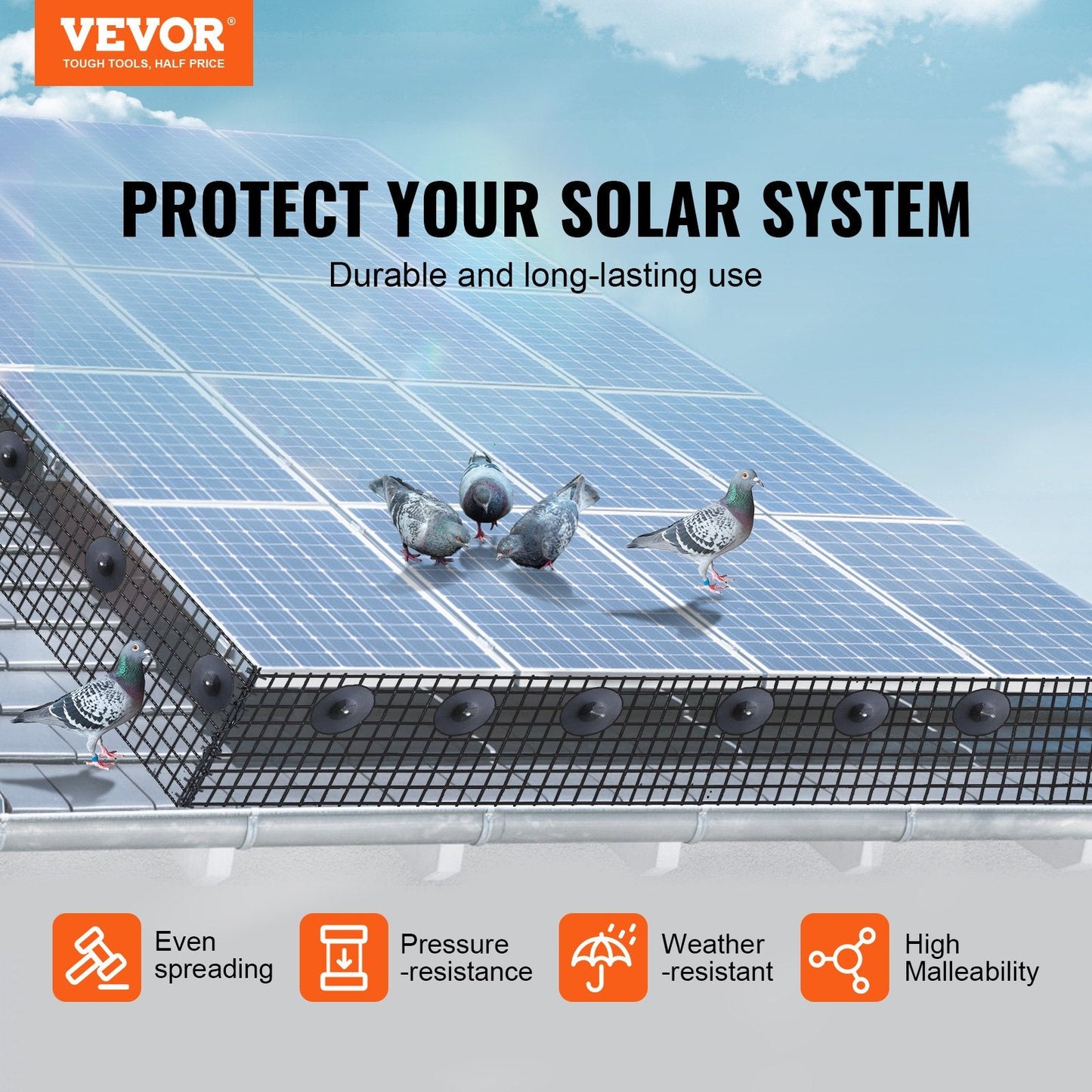 Solar Panel Bird & Critter Guard Kit 0.15m x 30.48m with 60 Fasteners