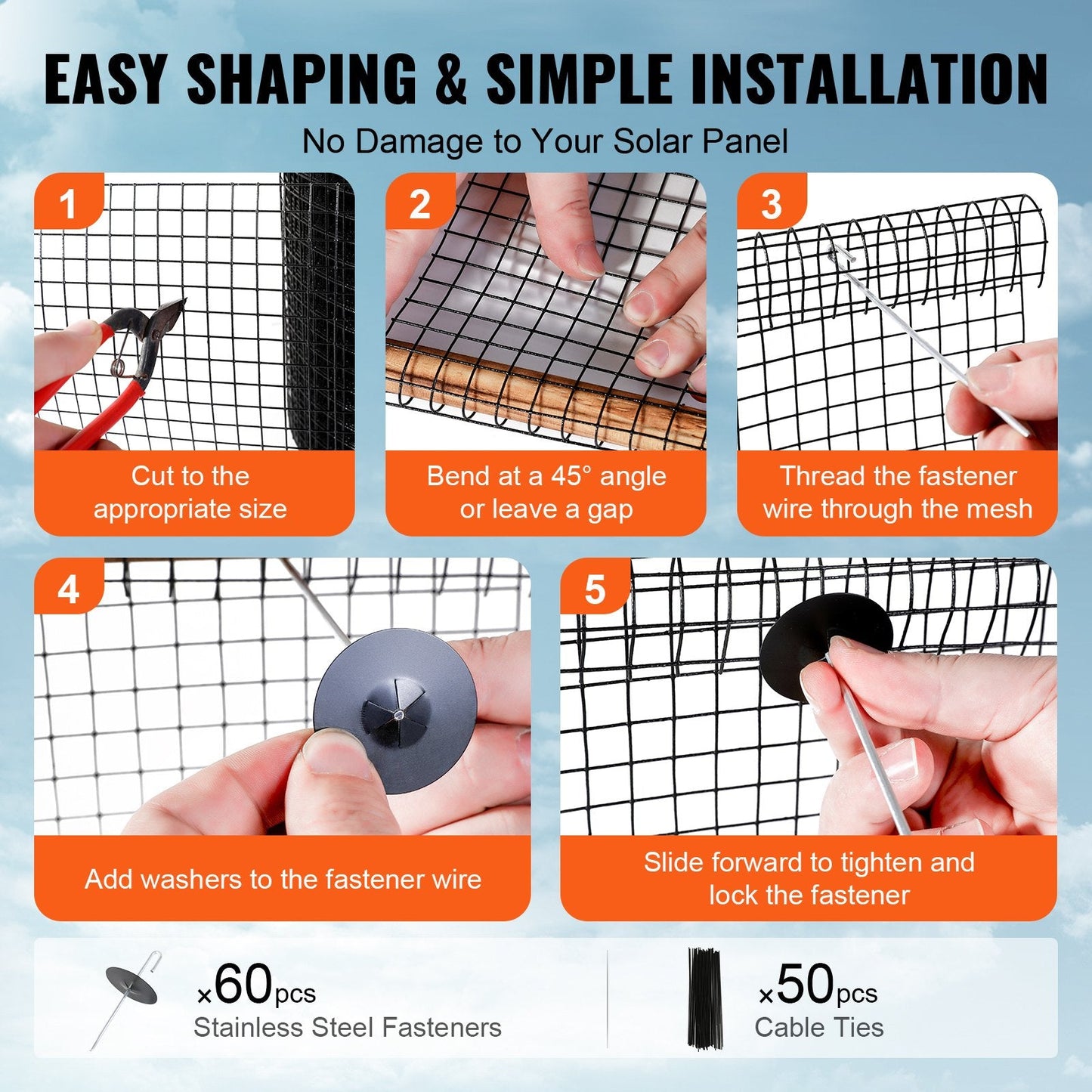 Solar Panel Bird & Critter Guard Kit 0.15m x 30.48m with 60 Fasteners