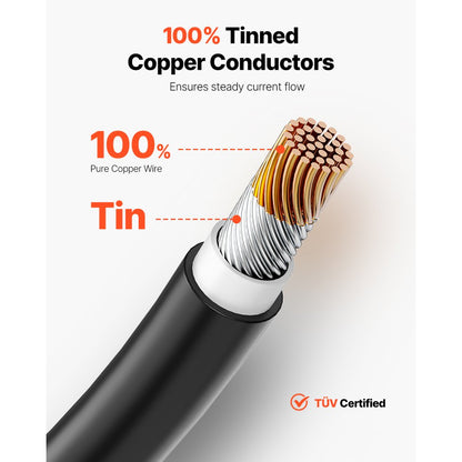 VEVOR 100FT Solar Panel Extension Cable 10AWG Waterproof PV 6mm² Cable Black