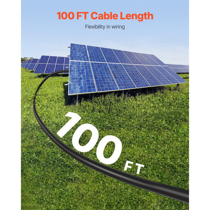 VEVOR 100FT Solar Panel Extension Cable 10AWG Waterproof PV 6mm² Cable Black