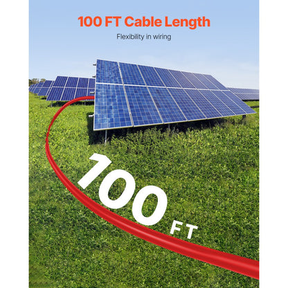 VEVOR 100FT Solar Panel Extension Cable 10AWG Waterproof PV 6mm² Cable Red