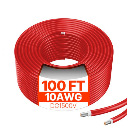 VEVOR 100FT Solar Panel Extension Cable 10AWG Waterproof PV 6mm² Cable Red