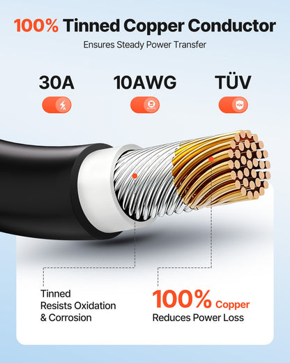Solar Panel Wire, 30.48 m Black + Red Kit, 10 AWG (6 mm²) Solar Panel Extension Cable, PV Tinned Copper Wire, for Outdoor Home Off-Grid Photovoltaic Systems Automotive RV Boat Marine, IP67
