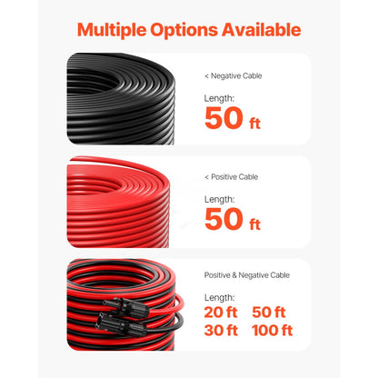 VEVOR 50FT Solar Panel Extension Wire w/ Female & Male Connectors 10AWG Set of 2