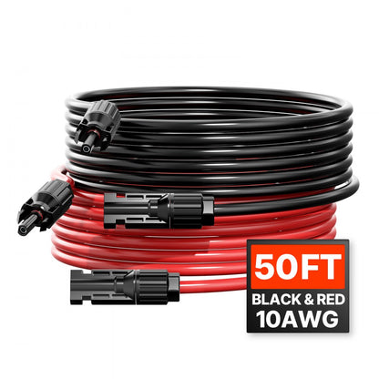 VEVOR 50FT Solar Panel Extension Wire w/ Female & Male Connectors 10AWG Set of 2