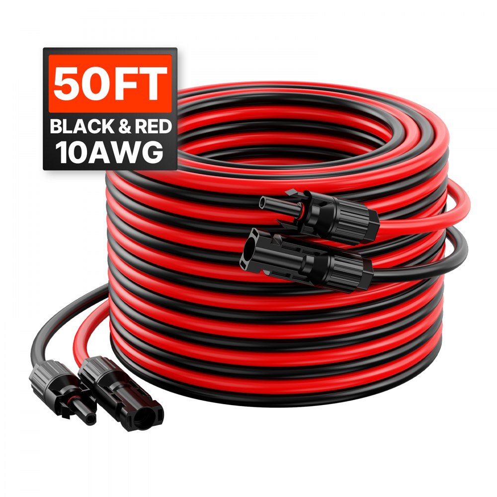 VEVOR 50FT Solar Panel Extension Wire w/ Female & Male Connectors 10AWG Set of 2