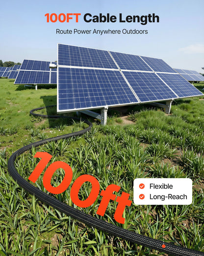 30.48M Solar Panel Extension Cable, 10 AWG, Solar Panel Wire with Flame Retardant Protective Sleeving, Female and Male Connectors, IP67 Waterproof PV Wire, for Outdoor Automotive RV, Black & Red