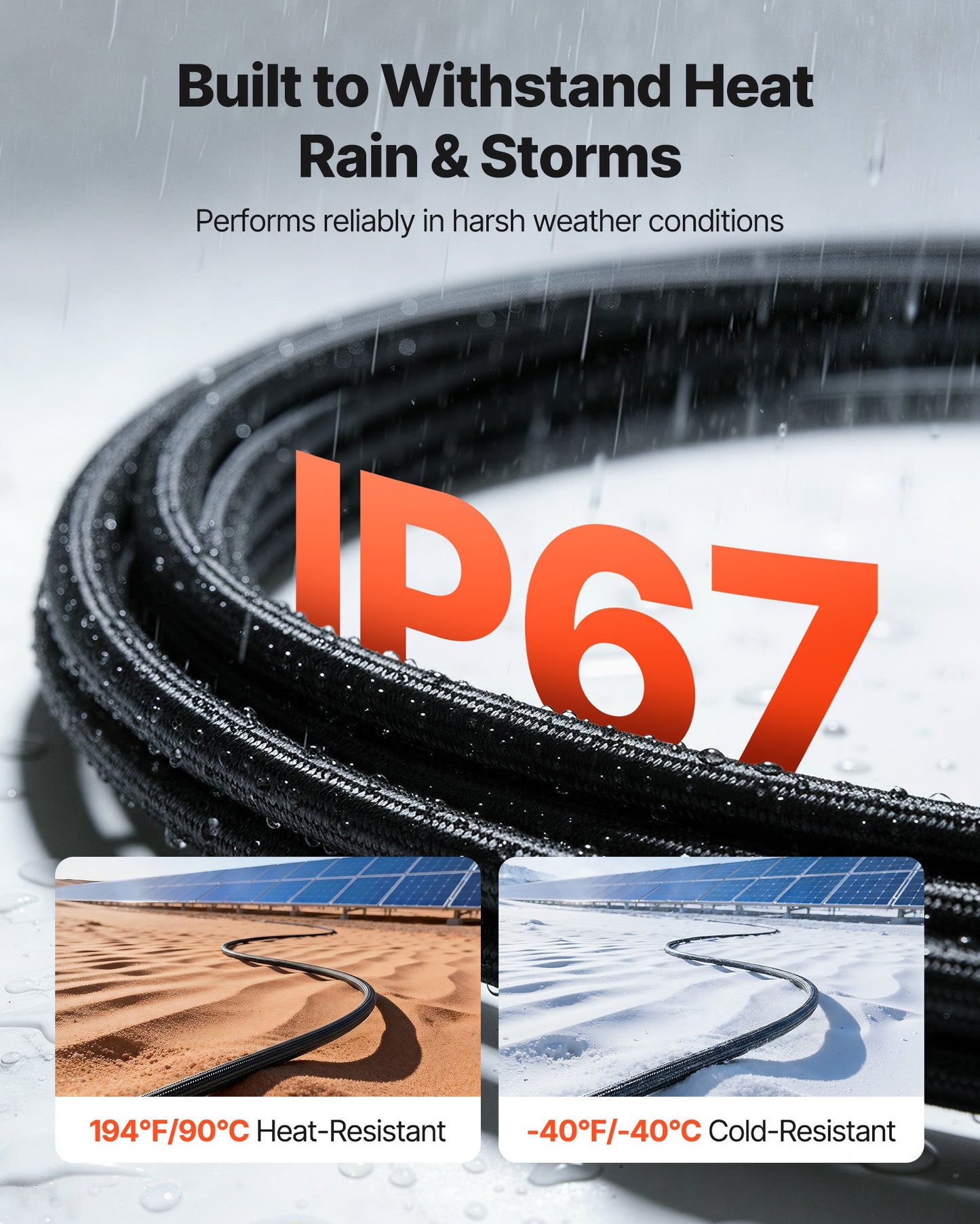 30.48M Solar Panel Extension Cable, 10 AWG, Solar Panel Wire with Flame Retardant Protective Sleeving, Female and Male Connectors, IP67 Waterproof PV Wire, for Outdoor Automotive RV, Black & Red