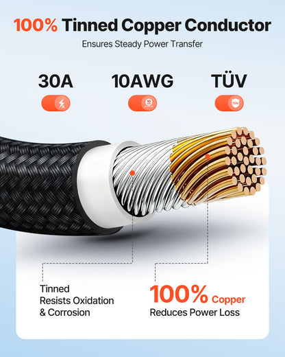 15.24M Solar Panel Extension Cable, 10 AWG, Solar Panel Wire with Flame Retardant Protective Sleeving, Female and Male Connectors, IP67 Waterproof PV Wire, for Outdoor Automotive RV, Black & Red