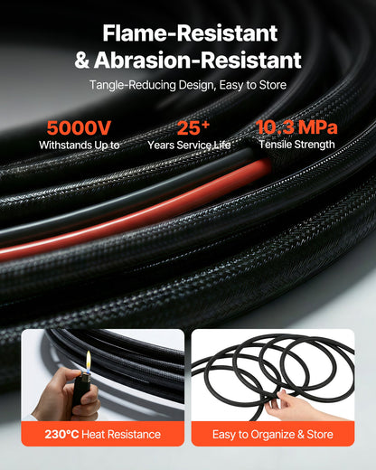 15.24M Solar Panel Extension Cable, 10 AWG, Solar Panel Wire with Flame Retardant Protective Sleeving, Female and Male Connectors, IP67 Waterproof PV Wire, for Outdoor Automotive RV, Black & Red