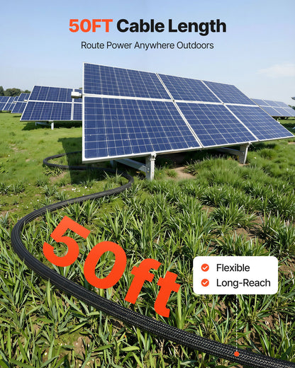 15.24M Solar Panel Extension Cable, 10 AWG, Solar Panel Wire with Flame Retardant Protective Sleeving, Female and Male Connectors, IP67 Waterproof PV Wire, for Outdoor Automotive RV, Black & Red