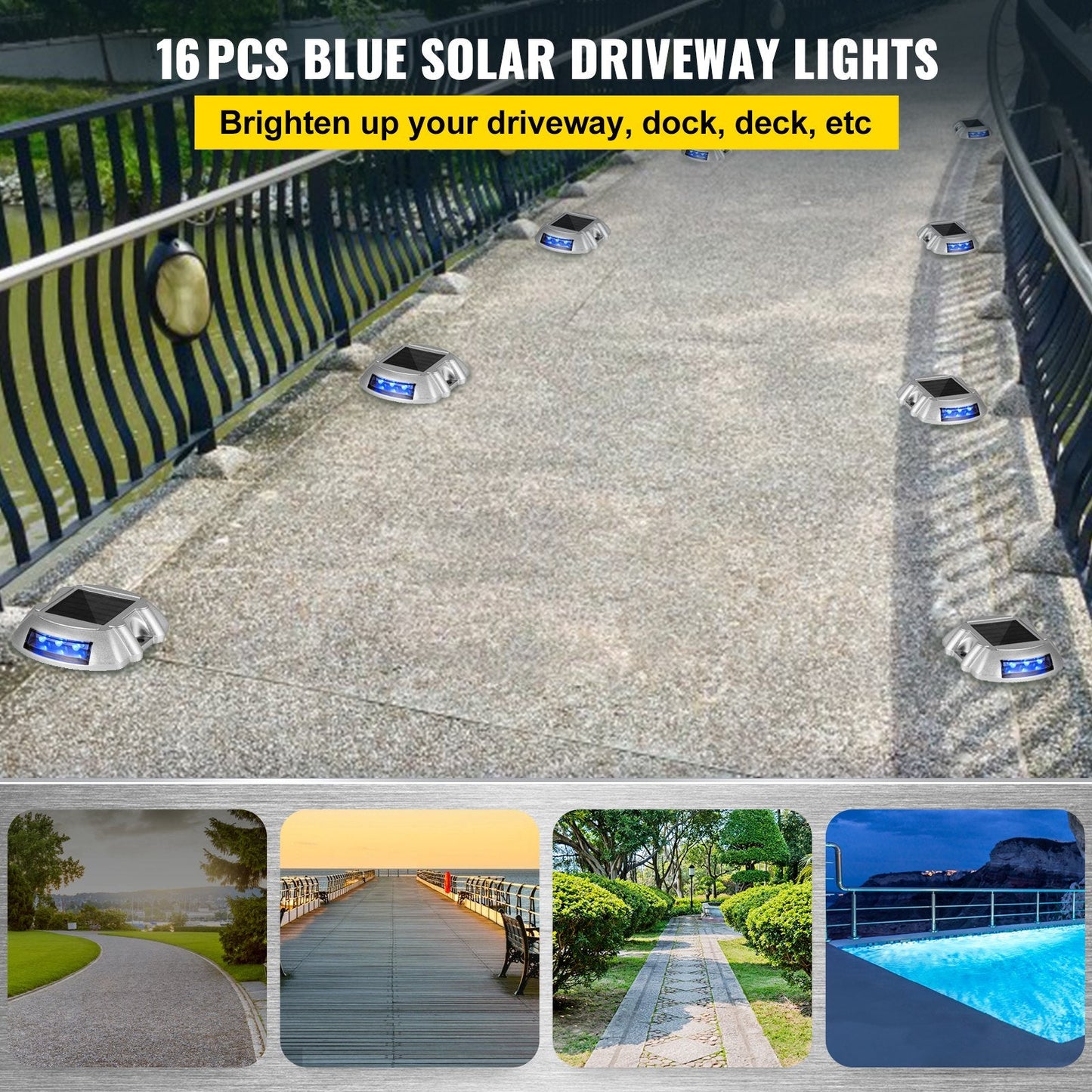Solar-Powered Driveway Lights, 16-Pack, 800m Range, Waterproof, Blue LED