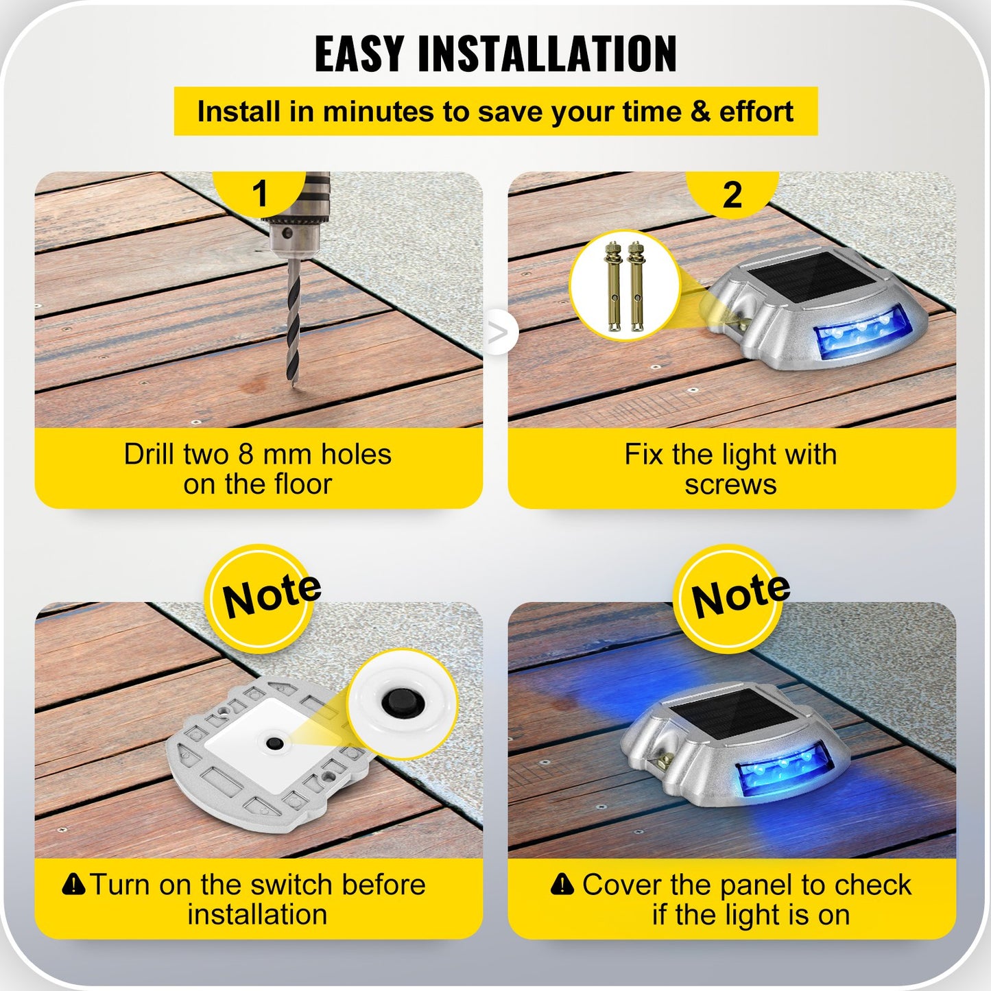 VEVOR Driveway Lights 16-Pack, Solar Driveway Lights with Switch Button, Solar Deck