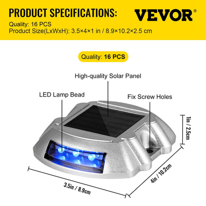 Solar-Powered Driveway Lights, 16-Pack, 800m Range, Waterproof, Blue LED